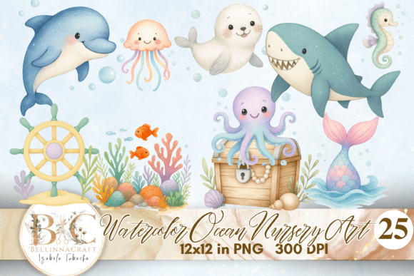 Download Watercolor Ocean Nursery Clipart Bundle - Ocean nursery clipart Collection