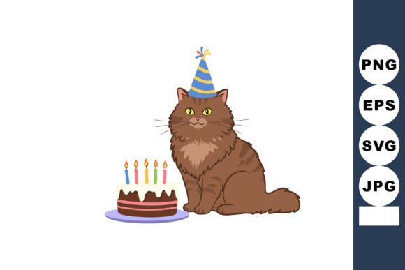 Download Brown Fluffy Cat Wearing Party Hat Celeb - Premium Resources