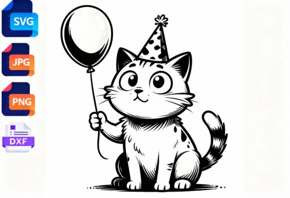 Download Cute Cat Birthday Party Hat Balloon SVG - Premium Resources