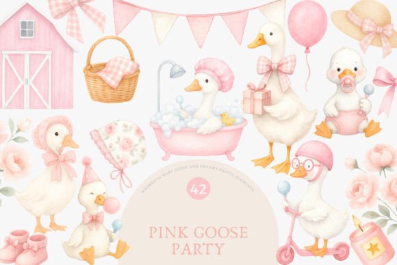 Download Pink Party Cute Duck Clipart Set - Duck clipart Collection