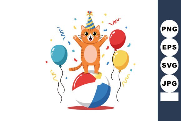 Download Cute Orange Cat with Party Hat Balancing - Premium Bundle