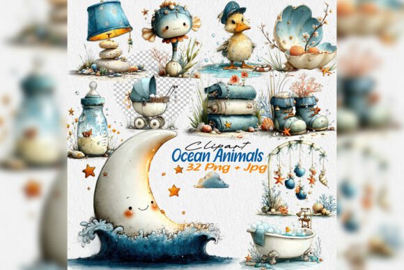 Download Baby Ocean Nursery Clipart Set - Ocean nursery clipart Collection