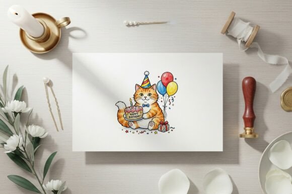 Download Orange Tabby Cat Wearing Party Hat - Premium Bundle
