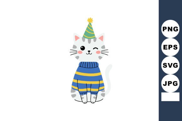 Download Cat Wearing Party Hat and Blue Yellow St - Premium Bundle